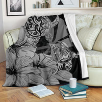 Hawaii Turtle Premium Blanket Polynesian Hibiscus Art Ver 2.0 Gray AH White - Polynesian Pride