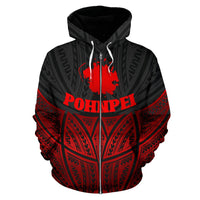 Pohnpei Polynesian Zip up Hoodie Red Black Pride Map and Seal - Polynesian Pride