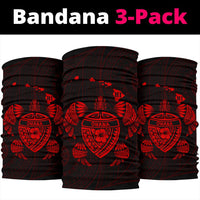 Hawaii Map Turtle Ohana Hibiscus Kakau Polynesian Bandana 3 - Pack - Red - Polynesian Pride