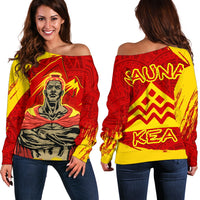 Hawaii Mauna Kea King Polynesian Women's Off Shoulder Sweater Red - Polynesian Pride