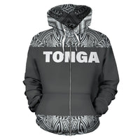Tonga All Over Zip up Hoodie Polynesian Grey and White - Polynesian Pride