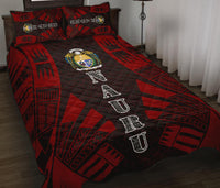 Nauru Quilt Bed Set - Nauru Coat Of Arms & Polynesian Red Tattoo Style - Polynesian Pride