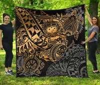 Samoa Polynesian Premium Quilt - Gold Turtle Flowing - Polynesian Pride
