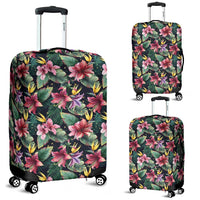 Tropical Flowers Palm And Leaves Luggage Cover White - Polynesian Pride