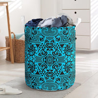 Polynesian Kakau Turtle Blue Hawaii Laundry Basket Laundry Basket One Size Blue - Polynesian Pride