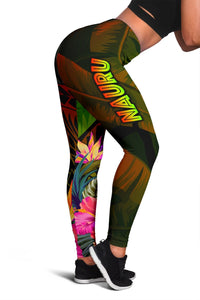 Nauru Polynesian Women's Leggings - Hibiscus and Banana Leaves - Polynesian Pride