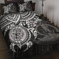 Vanuatu Polynesian Quilt Bed Set - Vanuatu Coat Of Arms & White Turtle Hibiscus WHITE - Polynesian Pride