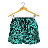 Polynesian Hawaiian Style Tribal Tattoo Turquoise Women's Short - Polynesian Pride