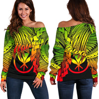Polynesian Hawaii Women's Off Shoulder Sweater - Tribal Wave Tattoo Reggae Art - Polynesian Pride