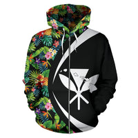 Kanaka Tropical Leaves and Plumeria Zipper Hoodie Circle Style - Polynesian Pride
