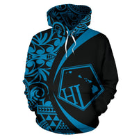 Hawaii Polynesian Tribal Hoodie Circle Style Blue Color 2.0 - Polynesian Pride