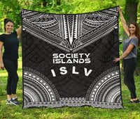 Society Islands Premium Quilt - Society Islands Flag Polynesian Chief Black Version Black - Polynesian Pride