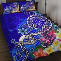 Hawaii Quilt Bed Set - Turtle Plumeria Polynesian Tattoo Blue Color Blue - Polynesian Pride