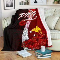 Papua New Guinea Polynesian Premium Blanket - Coat Of Arm With Hibiscus White - Polynesian Pride
