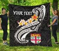 Fiji Custom Personalised Premium Quilt - Fiji Seal Polynesian Patterns Plumeria (Black) - Polynesian Pride