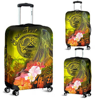 American Samoa Polynesian Custom Personalised Luggage Covers - Humpback Whale with Tropical Flowers - Polynesian Pride