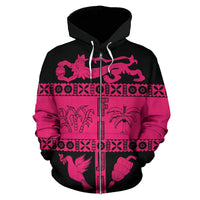 Fiji Tapa Zip Hoodie Fiji Pink Coat of Arms - Polynesian Pride