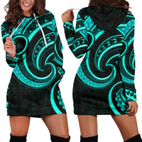 New Zealand Maori Mangopare Women Hoodie Dress Polynesian - Turquoise Turquoise - Polynesian Pride