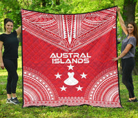 Austral Islands Premium Quilt - Austral Islands Flag Polynesian Chief Red Version - Polynesian Pride