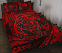 Hawaiian Kanaka Honu Hibiscus Tornando Red Polynesian Quilt Bed Set - Polynesian Pride