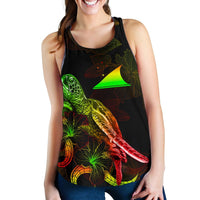 Tokelau Polynesian Women Tank Top - Turtle With Blooming Hibiscus Reggae - Polynesian Pride