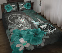 Samoa Quilt Bed Set - Hibiscus Turtle Tribal Turquoise - Polynesian Pride