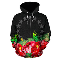 Cook Islands Polynesian Zip Hoodie Black Hibiscus - Polynesian Pride