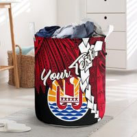 Tahiti Polynesian Custom Personalised Laundry Basket - Tribal Wave Tattoo Blue Flag Style - Polynesian Pride