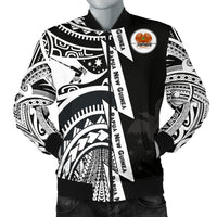 Polynesian Guinea Men's Bomber Jacket - Moana Maui Tattoo With Coat Of Arm Guinea White - Polynesian Pride