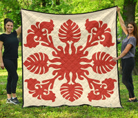 Hawaiian Kalo Pattern Premium Quilt - Green - Argu Style - AH Green - Polynesian Pride