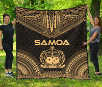 Samoa Premium Quilt - Samoa Coat Of Arms Polynesian Chief Gold Version Gold - Polynesian Pride