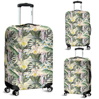 Tropical Jungle Parrots And Flamingos Luggage Cover White - Polynesian Pride