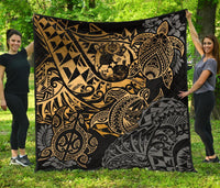 Tonga Polynesian Premium Quilt - Gold Turtle Flowing - Polynesian Pride
