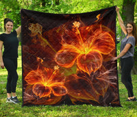 Hawaii Hibiscus Fire Premium Quilt Black - Polynesian Pride