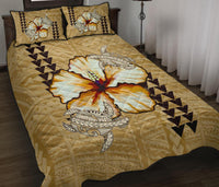 Hawaii Quilt Bed Set - Hawaiian Vintage Hibiscus Beige - Polynesian Pride