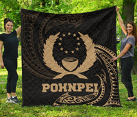 Pohnpei Micronesia Premium Quilt - Gold Tribal Wave - Polynesian Pride