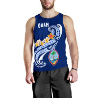 Guam Men's Tank Top - Guam Seal Polynesian Patterns Plumeria (Blue) - Polynesian Pride