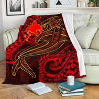 Papua New Guinea Premium Blanket - Red Shark Polynesian Tattoo White - Polynesian Pride