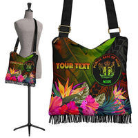 Niue Polynesian Personalised Crossbody Boho Handbag - Hibiscus and Banana Leaves - Polynesian Pride