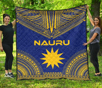 Nauru Premium Quilt - Nauru Flag Polynesian Chief Blue Version Blue - Polynesian Pride