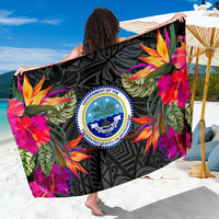 Federated States of Micronesia Sarong - Polynesian Hibiscus Pattern Women One Size Black - Polynesian Pride
