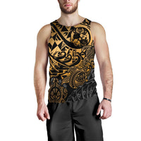 Tonga Polynesian Tank Top (Men) - Gold Turtle Flowing - Polynesian Pride