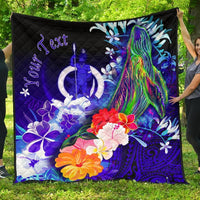 Vanuatu Custom Personalised Premium Quilt - Humpback Whale with Tropical Flowers (Blue) Blue - Polynesian Pride