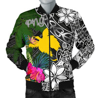 Papua New Guinea Men Bomber Jacket - Turtle Plumeria Banana Leaf Black - Polynesian Pride