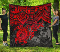 Tonga Polynesian Premium Quilts - Tonga Coat Of Arms & Red Turtle Hibiscus - Polynesian Pride