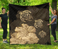 Hawaiian Map Turtle Hibiscus Vintage Polynesian Premium Quilt Gold Gold - Polynesian Pride
