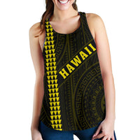 Hawaii Kakau Polynesian Turtle Map Women's Racerback Tank - Yellow - Ohana Style - Polynesian Pride