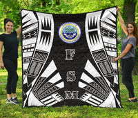 Federated States Of Micronesia Premium Quilt - Federated States Of Micronesia Seal Polynesian White Tattoo (Black) Black - Polynesian Pride