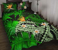 Kanaka Maoli (Hawaiian) Quilt Bed Set, Polynesian Pineapple Banana Leaves Turtle Tattoo Green - Polynesian Pride
