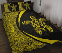 Hawaiian Polynesian Turtle Quilt Bed Set - Circle Style Yellow - Polynesian Pride